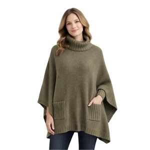 Noir Knit Turtleneck Poncho Sweater Vine Leaf Green | Small